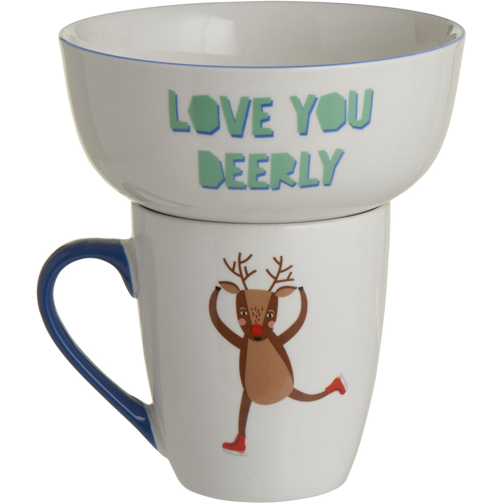 Wilko Deer Print Stacking Mug and Bowl Set Image 2