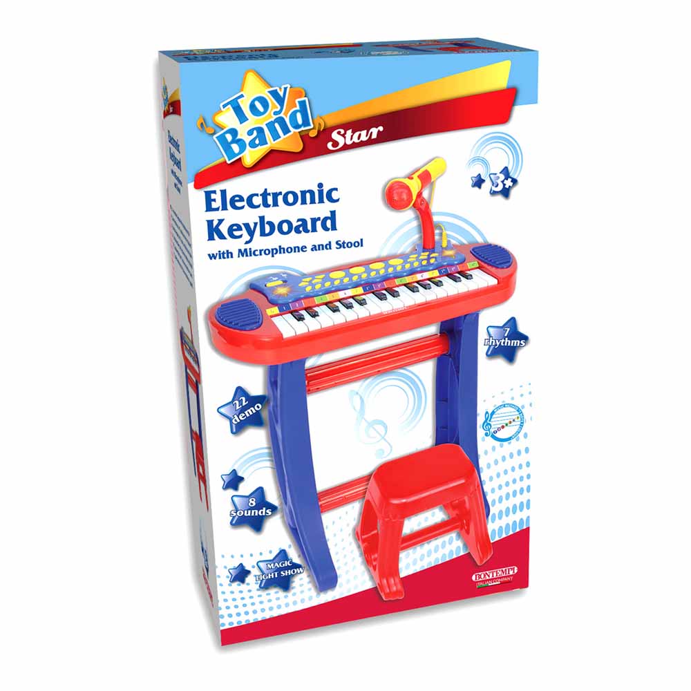 Bontempi Blue Electronic Keyboard With Microphone and Stool Wilko