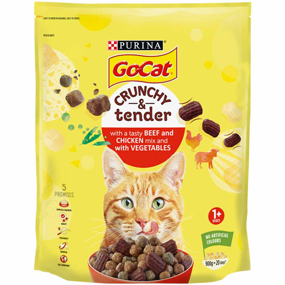 Go-Cat Crunchy and Tender Beef Chicken and Veg Dry Cat Food 900g Image 2