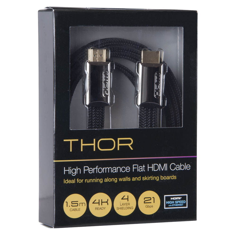 Thor 1.5m 4K Ready High Performance Gold Plated Flat HDMI Cable Image 2
