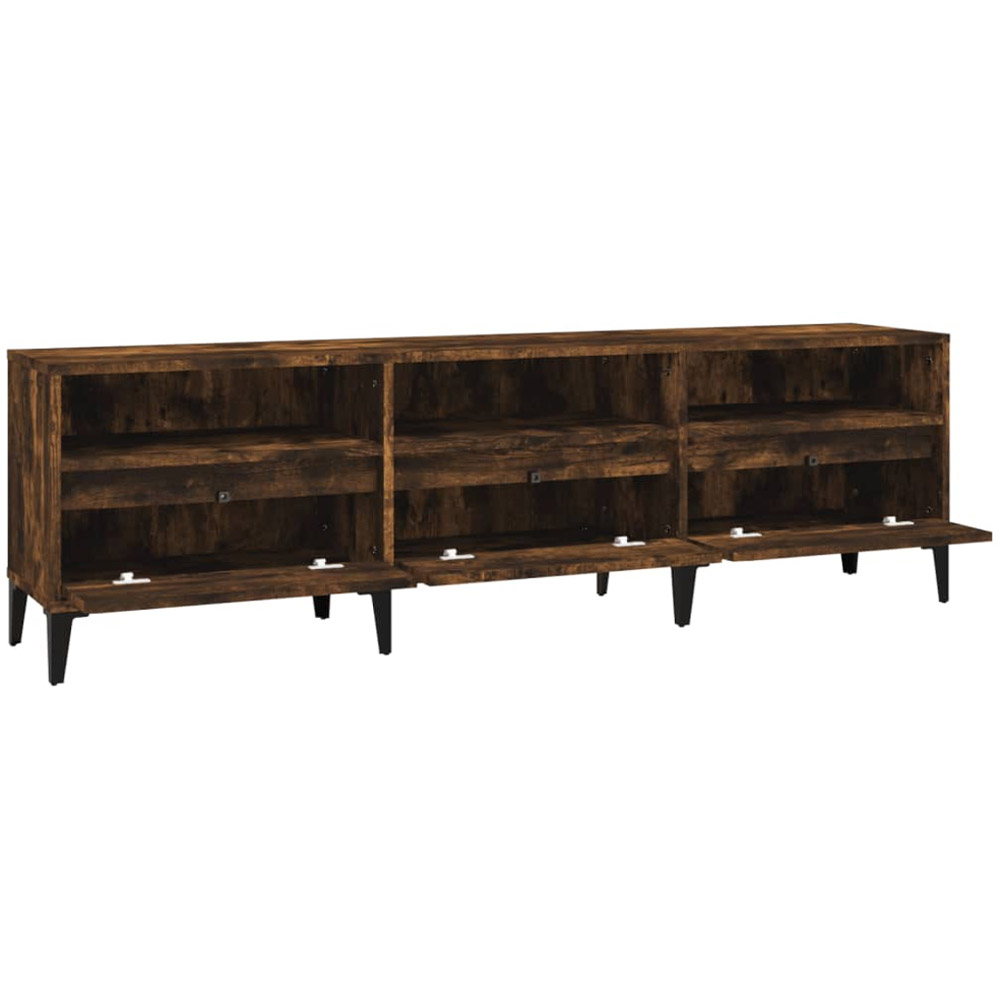 vidaXL 3 Drawer 3 Open Shelf Smoked Oak TV Cabinet with Black Legs Image 7