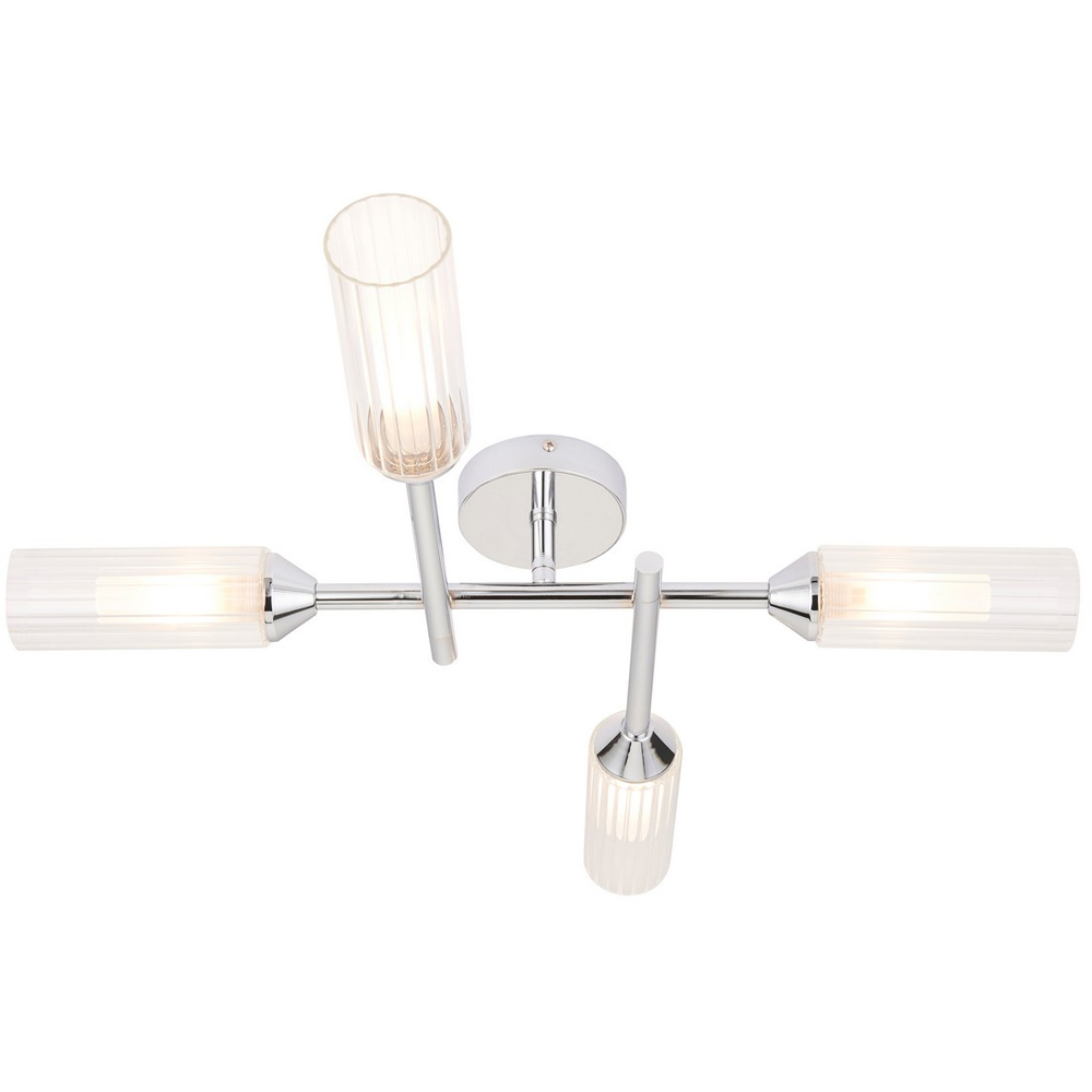 Merano Casoria 4 Light Ribbed Glass Chrome Plate Semi Flush Ceiling Light Image 3