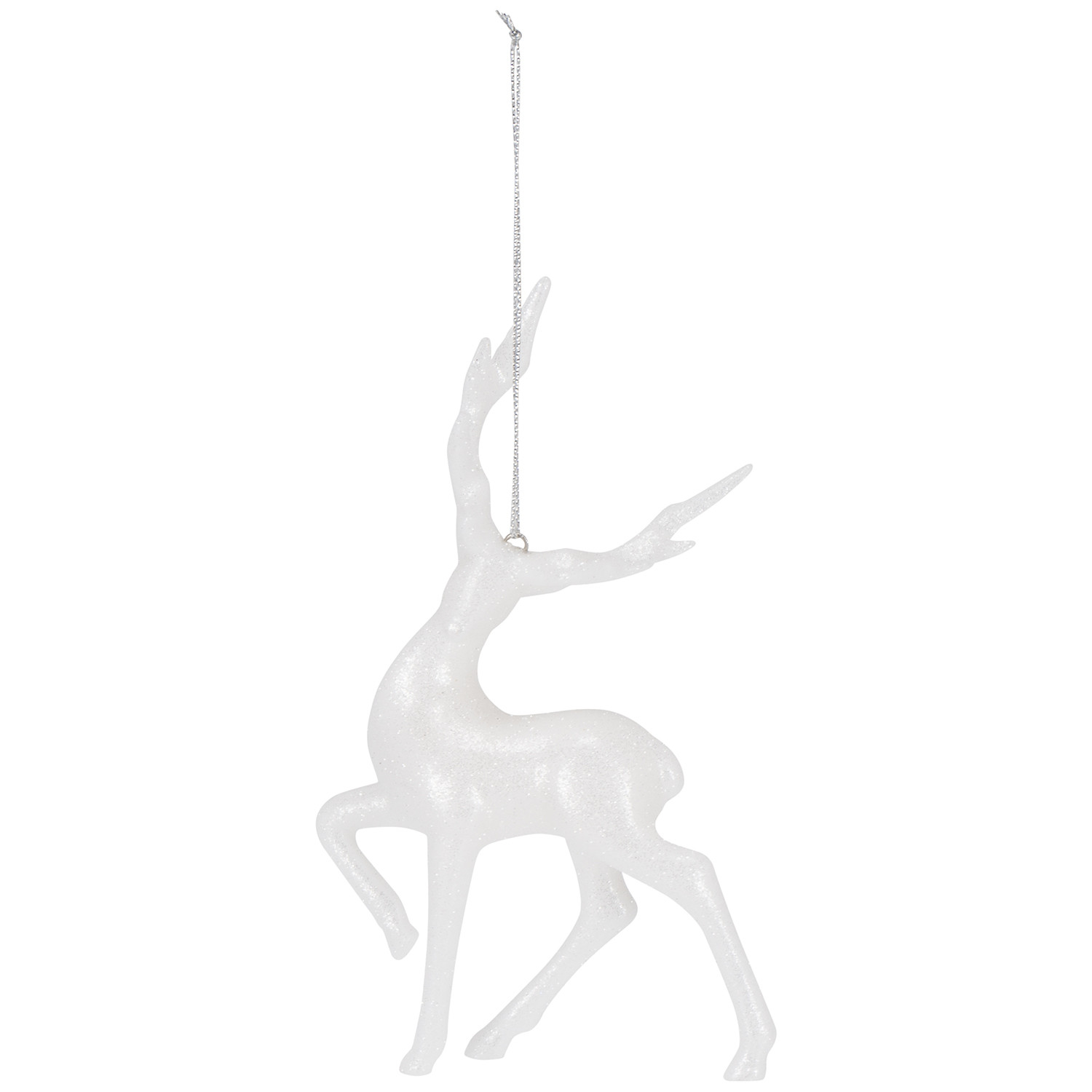 Frosted Fairytale White Glitter Prancing Reindeer Decoration Image