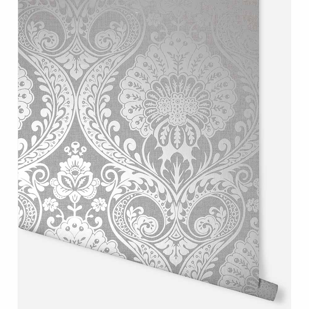 Arthouse Luxe Damask Silver Wallpaper Image 3