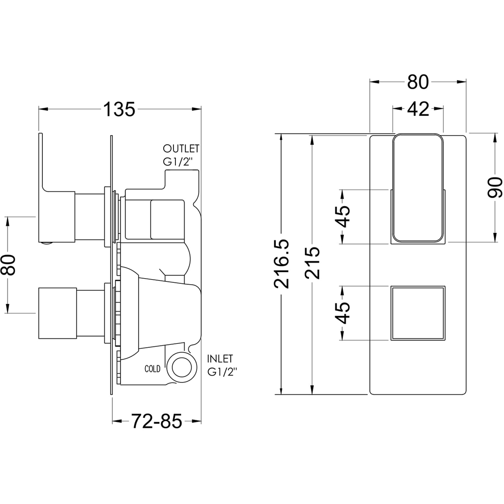 nuie Chrome Twin Thermostatic Valve Image 3