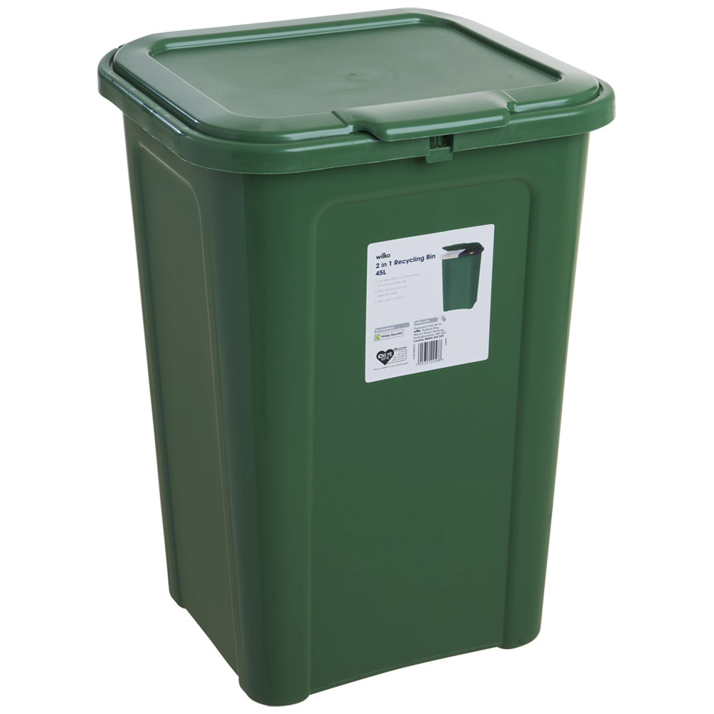 Wilko 2 in 1 Recycling Bin Green 45L Image 1