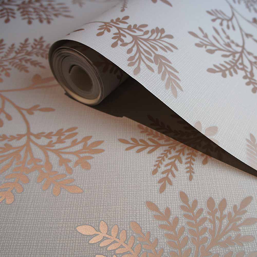 Holden Decor Grey and Rose Gold Effect Elsie Metallic Wallpaper Wilko