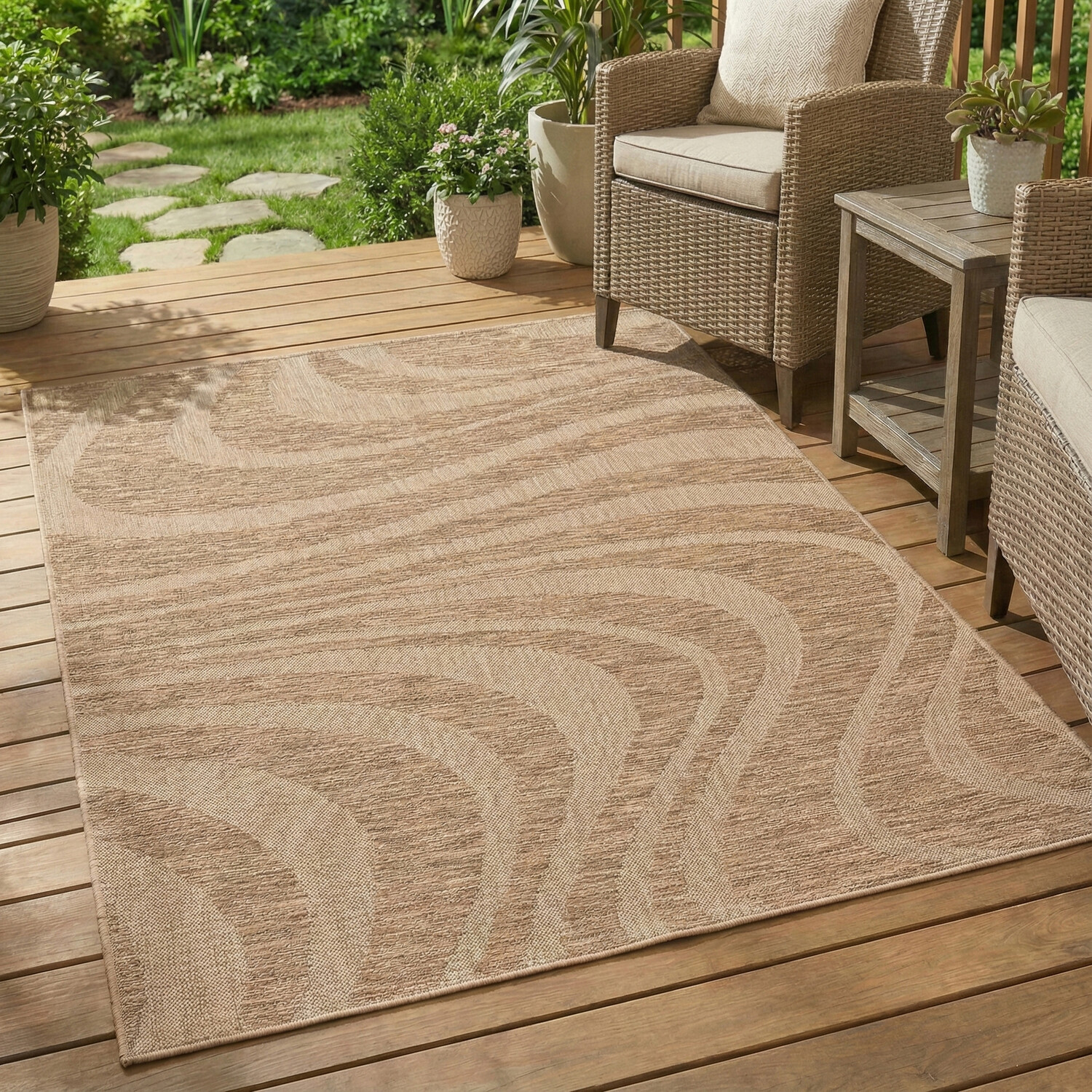 Wave Indoor and Outdoor Rug Natural 170cm Image 2