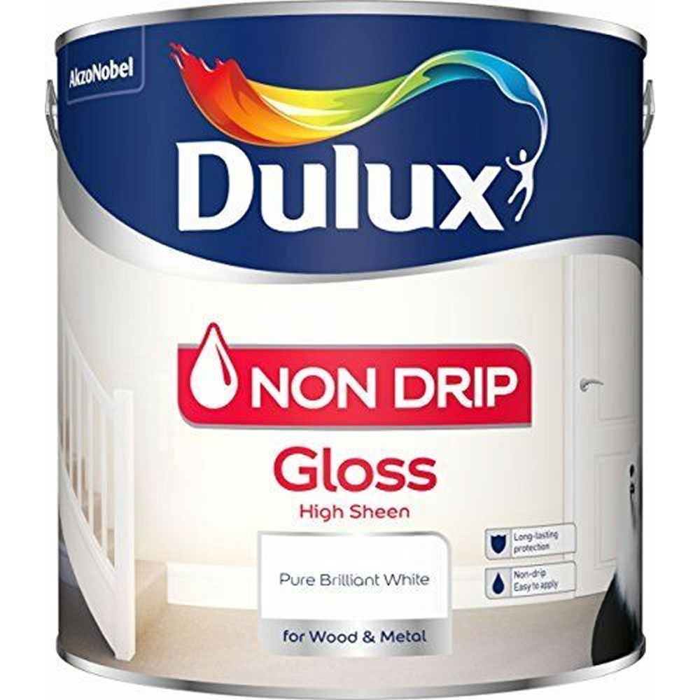 Dulux Non Drip Wood and Metal Pure Brilliant White Gloss Paint 2.5L Image 2