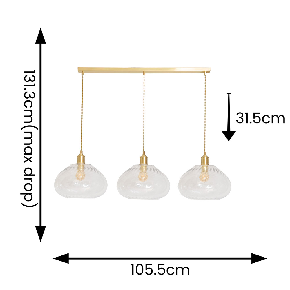 ValueLights Corinne Twill Glass 3 Drop Brushed Gold Diner LED Ceiling Pendant Light Image 5