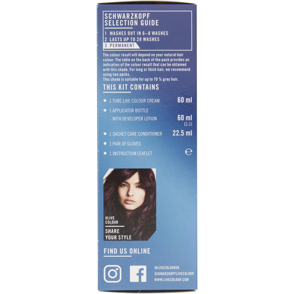 Schwarzkopf LIVE Intense Colour Mystic Violet 087 Permanent Hair Dye Image 5