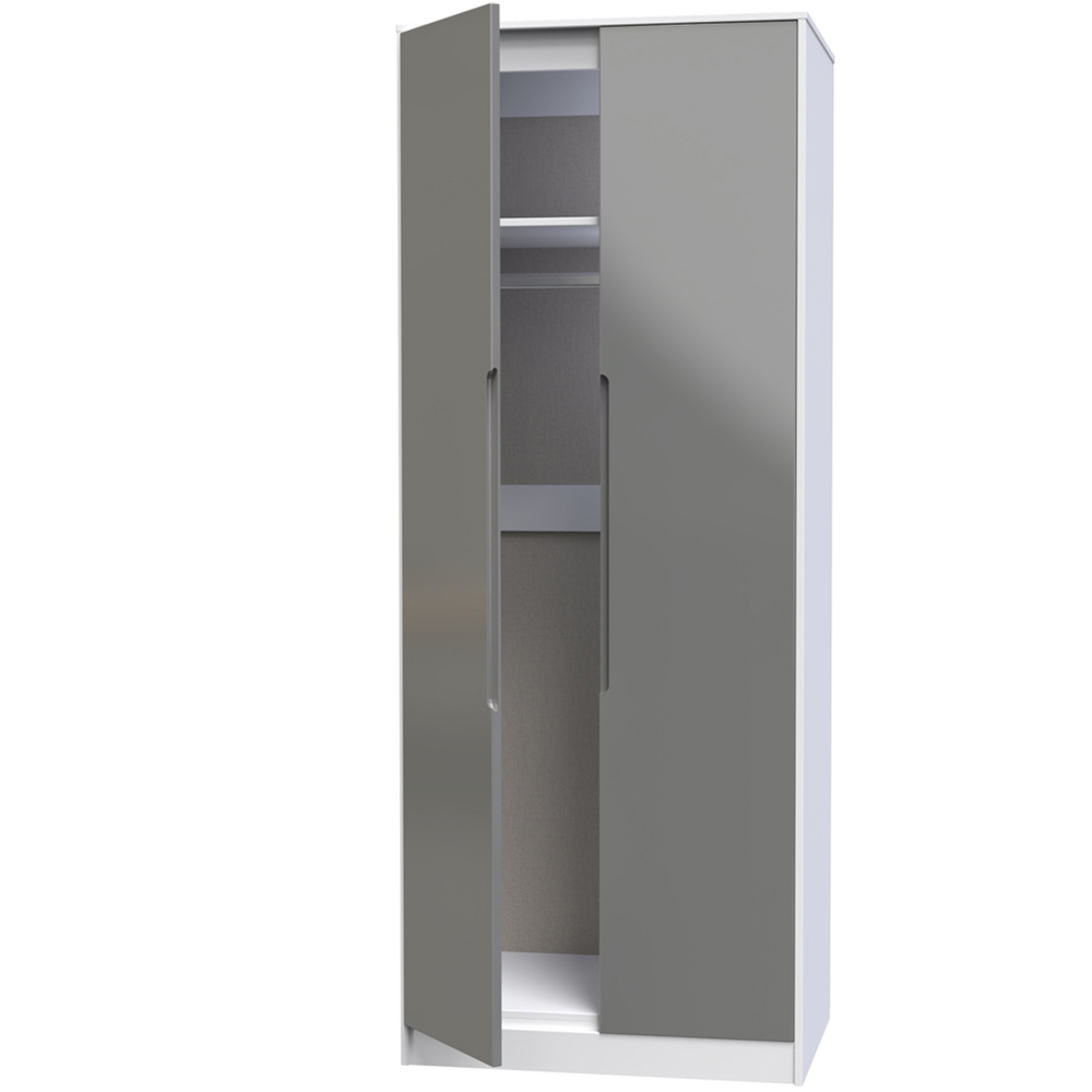 Crowndale Monaco 2 Door Grey Gloss and White Tall Wardrobe Ready Assembled Image 4