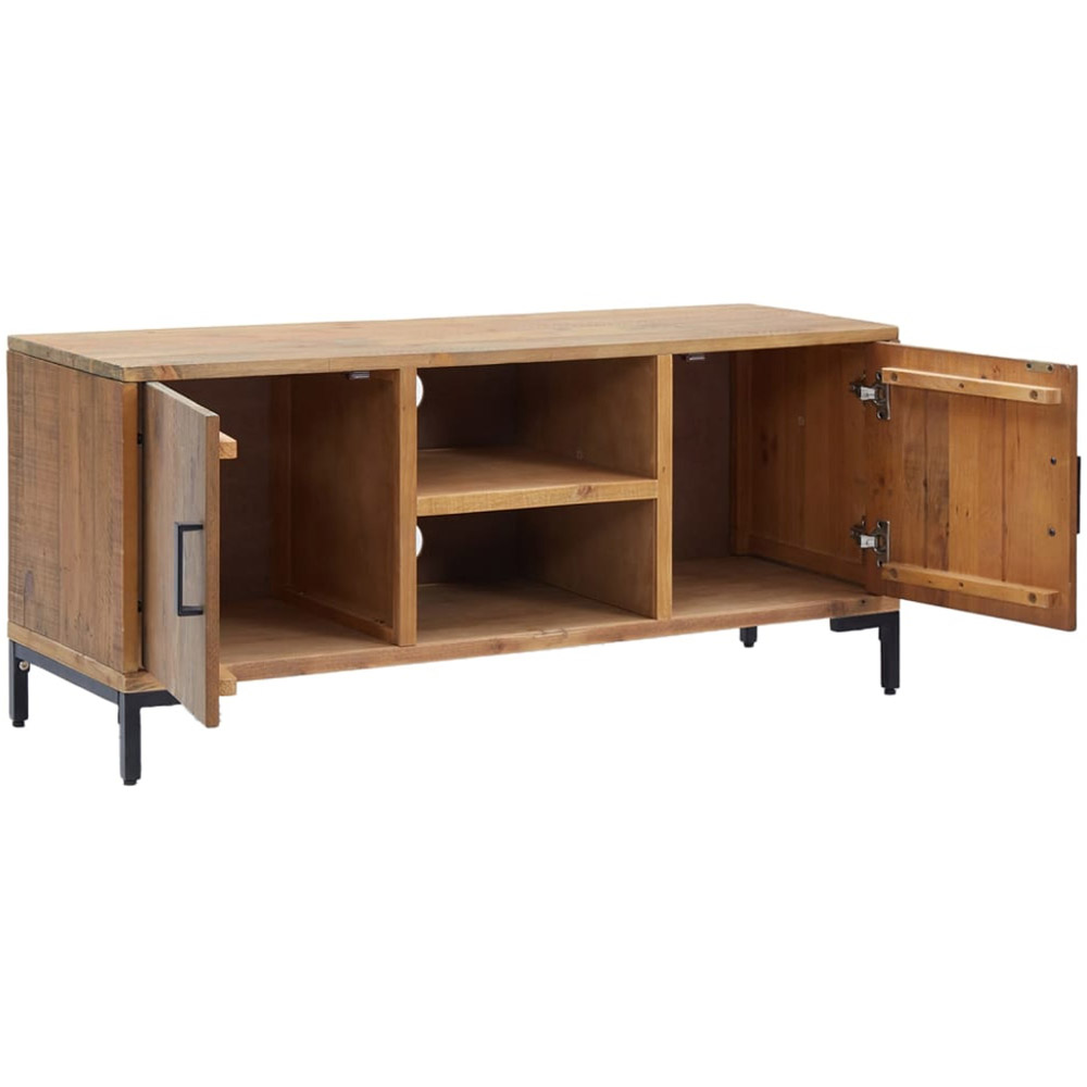 vidaXL 2 Door 2 Open Shelf Brown Solid Pinewood TV Cabinet with Black Metal Legs Image 4