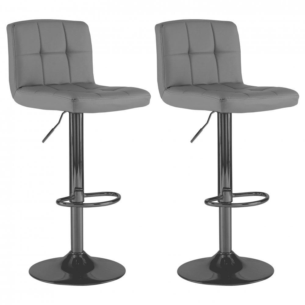 Neo Dark Grey and Black Faux Leather Swivel Bar Stool Set of 2 Image 2
