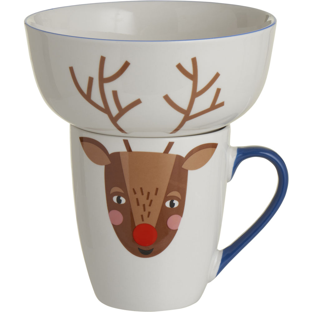 Wilko Deer Print Stacking Mug and Bowl Set Image 1