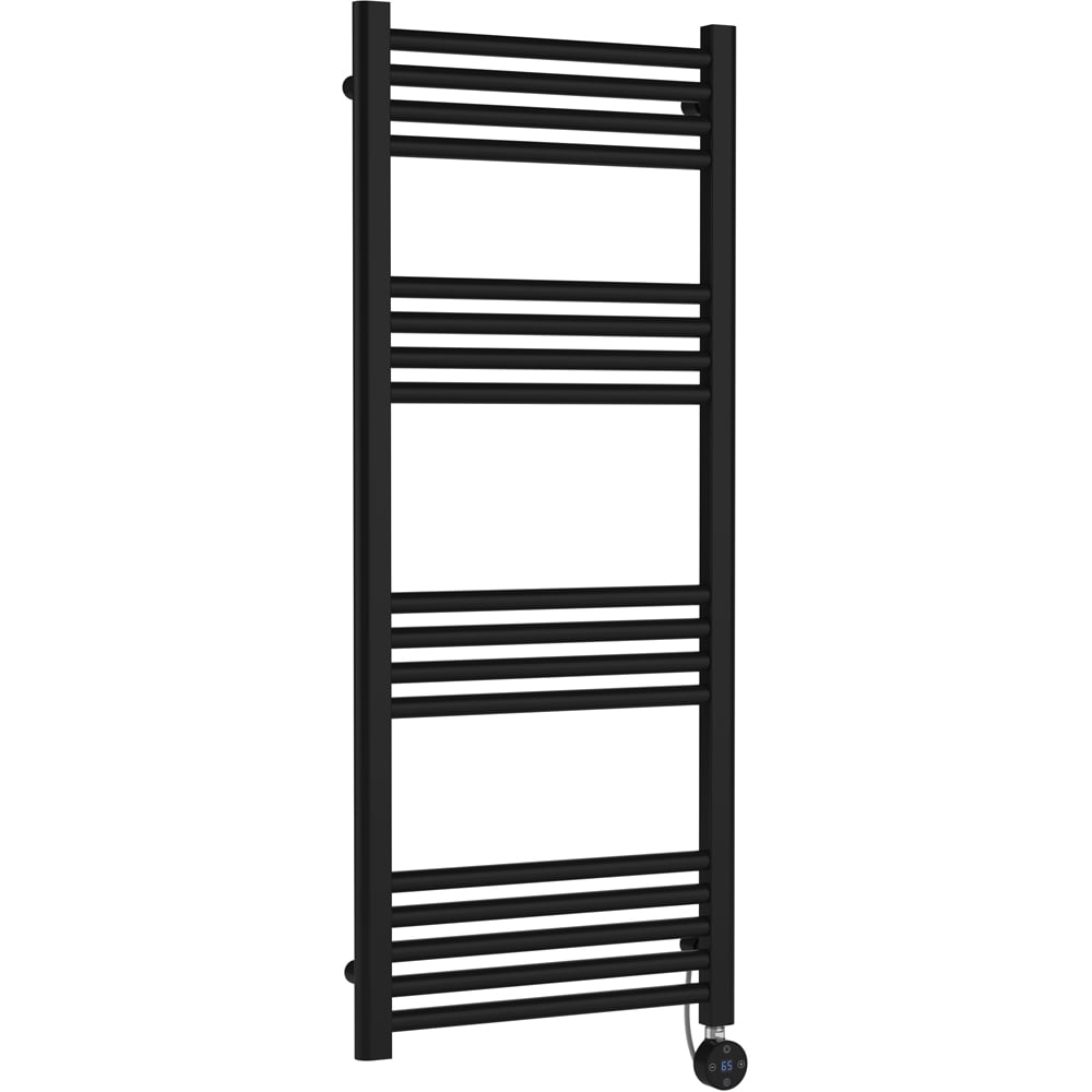 nuie Matt Black Electric Round Towel Rail 1200 x 500mm Image 1