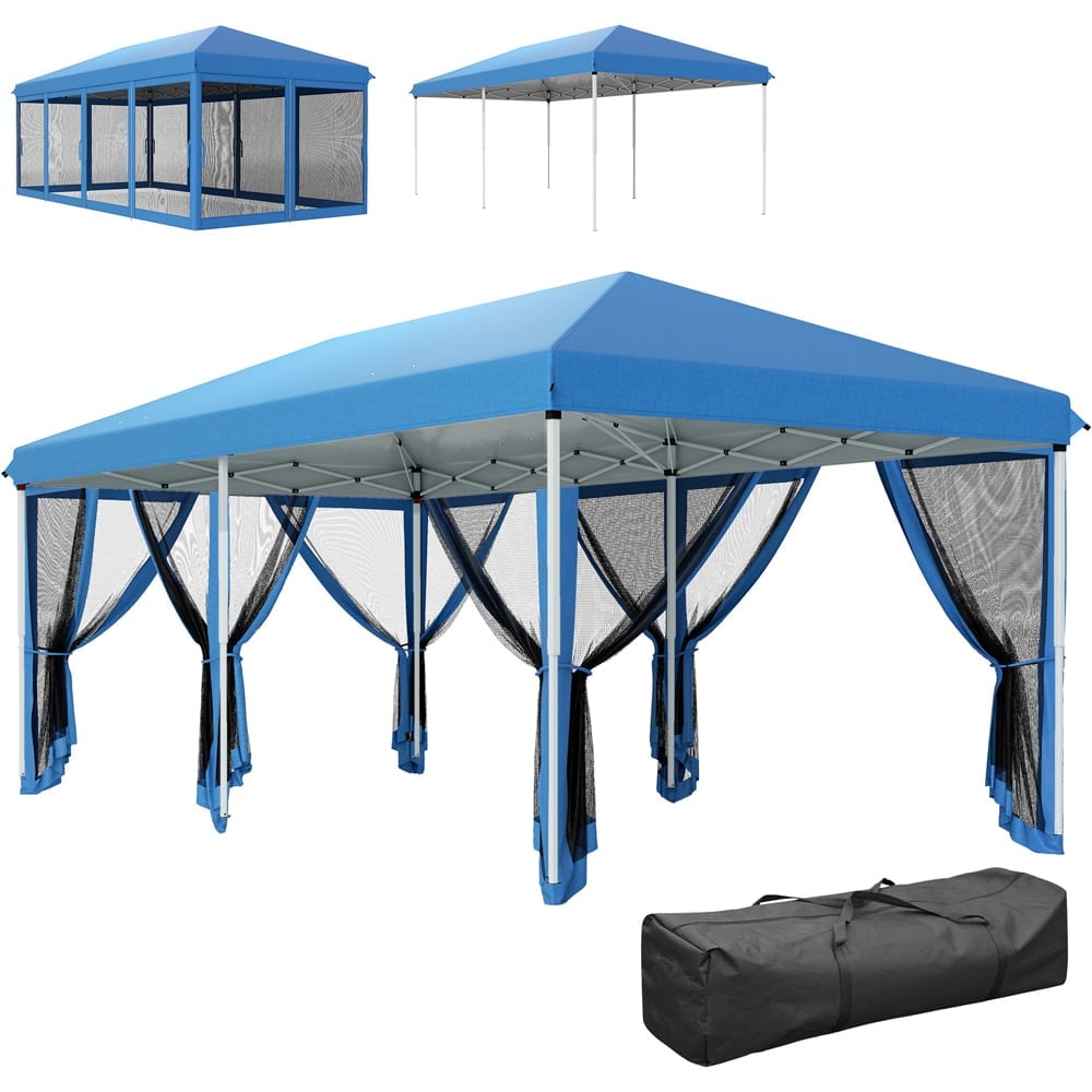 Outsunny 6 x 3m Blue Canopy Tent with 6 Removable Sidewalls Image 3