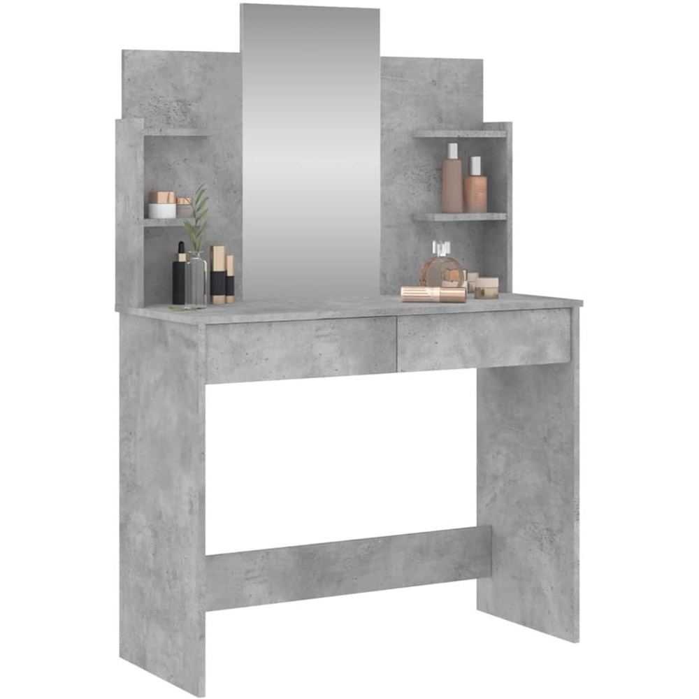 vidaXL 2 Drawer 4 Shelf Concrete Grey Dressing Table with Mirror Image 3