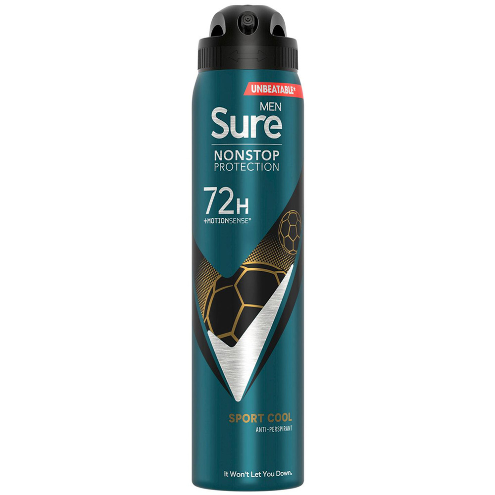 Sure Men 72H Non-Stop Protection Anti-Perspirant Sport Cool Deodorant Spray 250ml 12 Pack Image 2
