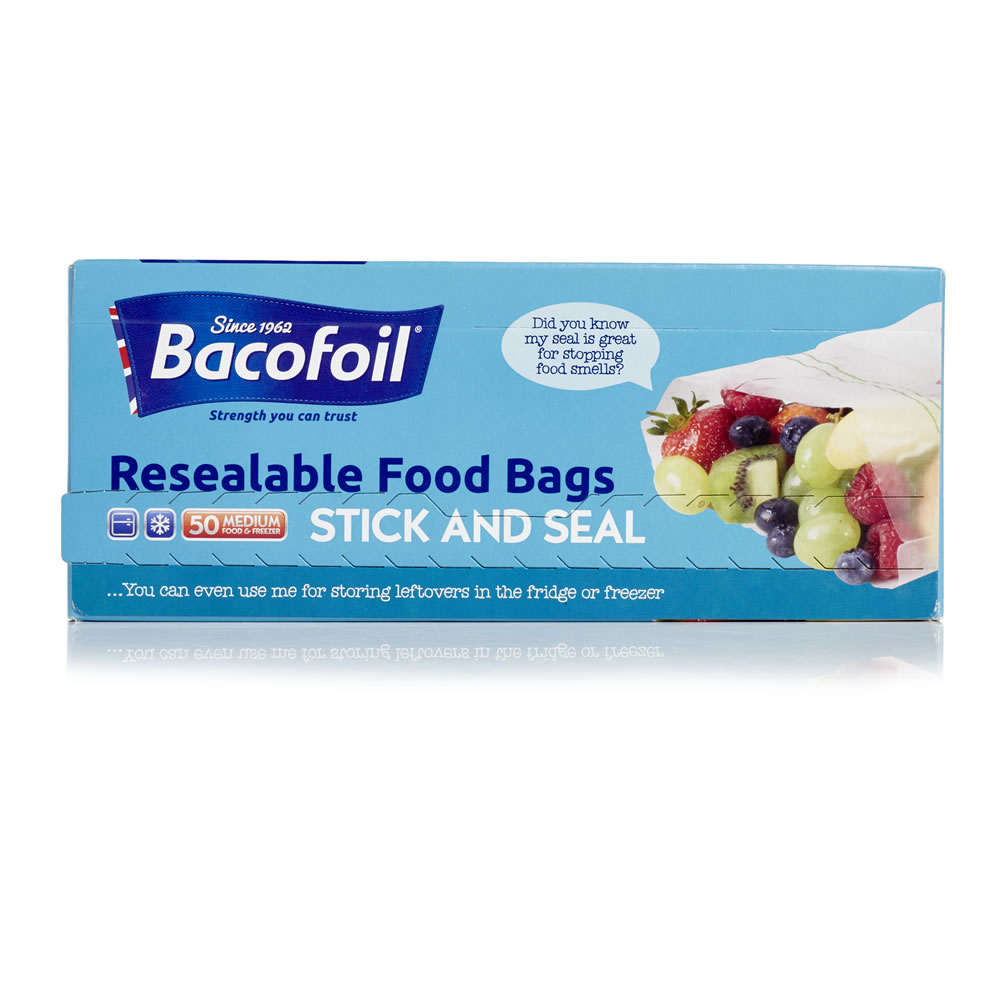 Baco Bacofoil Resealable Food Bags Medium 190mm x 215mm 50 pack  - wilko