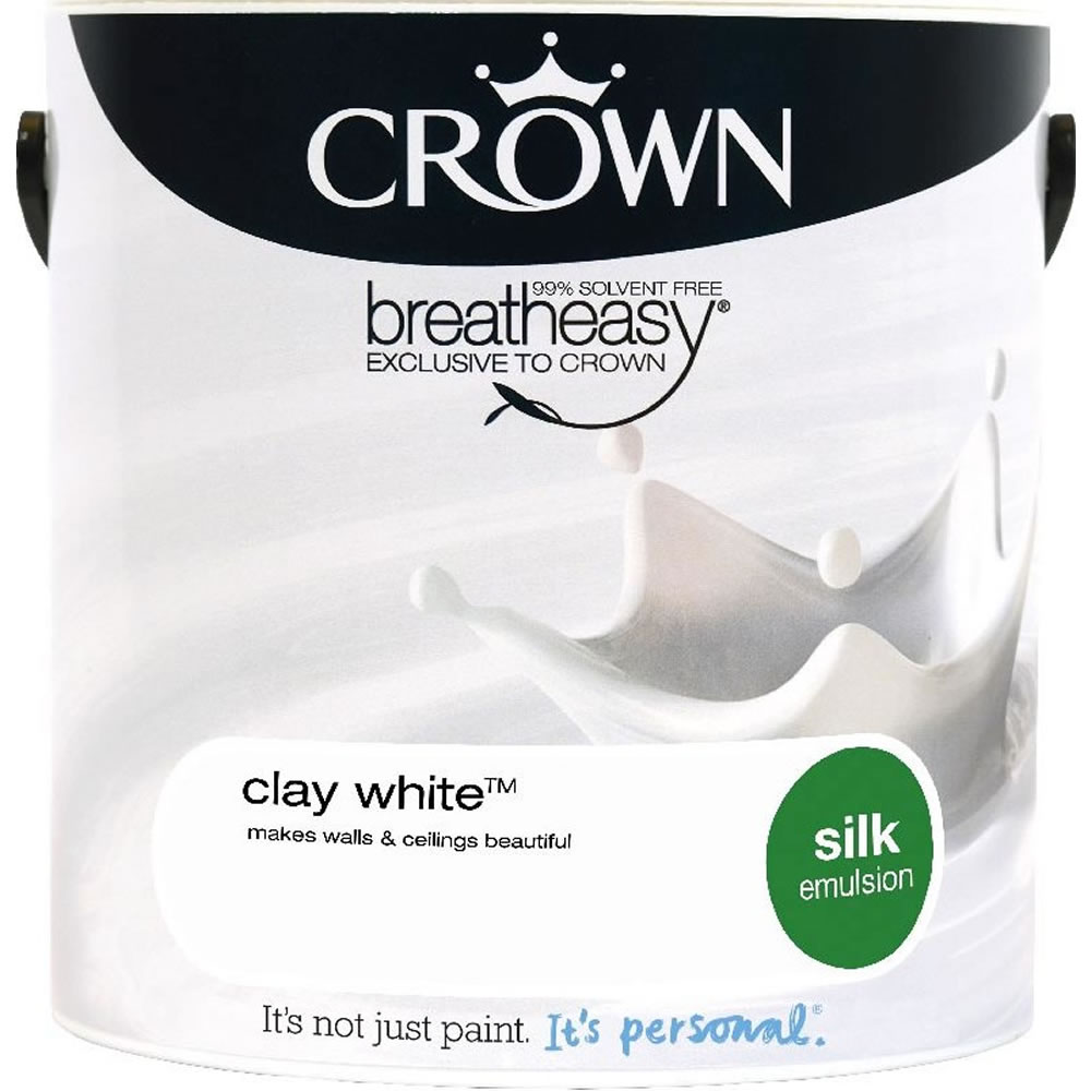 Crown Clay White Silk Emulsion Paint 2.5L Image 1