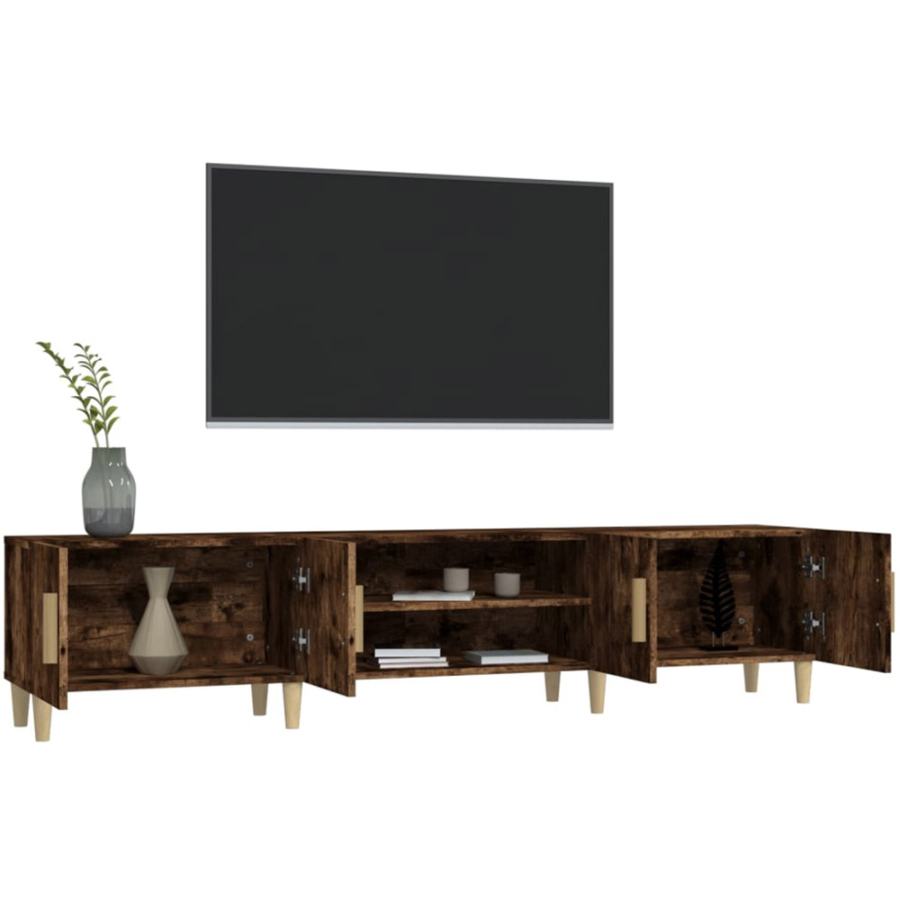vidaXL 4 Door 2 Open Shelf Smoked Oak TV Cabinet with Wooden Legs Image 5