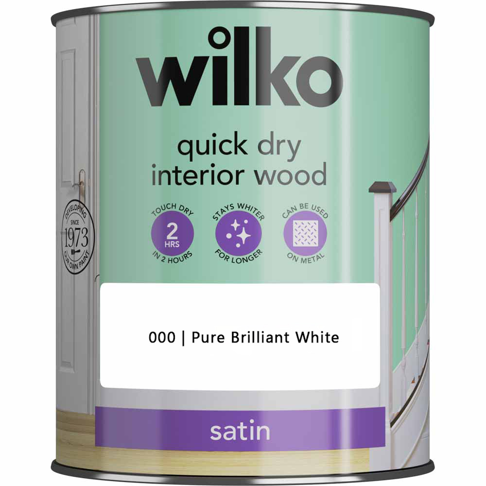 Wilko Quick Dry Interior Wood Pure Brilliant White Satin Paint 750ml Image 2