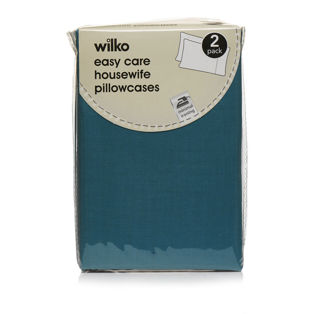Wilko Easy Care Teal Housewife Pillowcases 2 pack Image