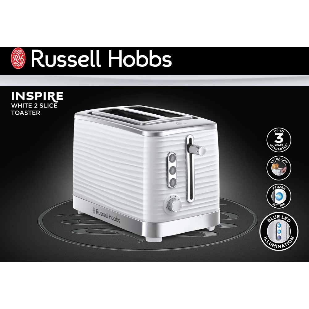 Russel Hobbs White Inspire 2 Slice Toaster Image 2