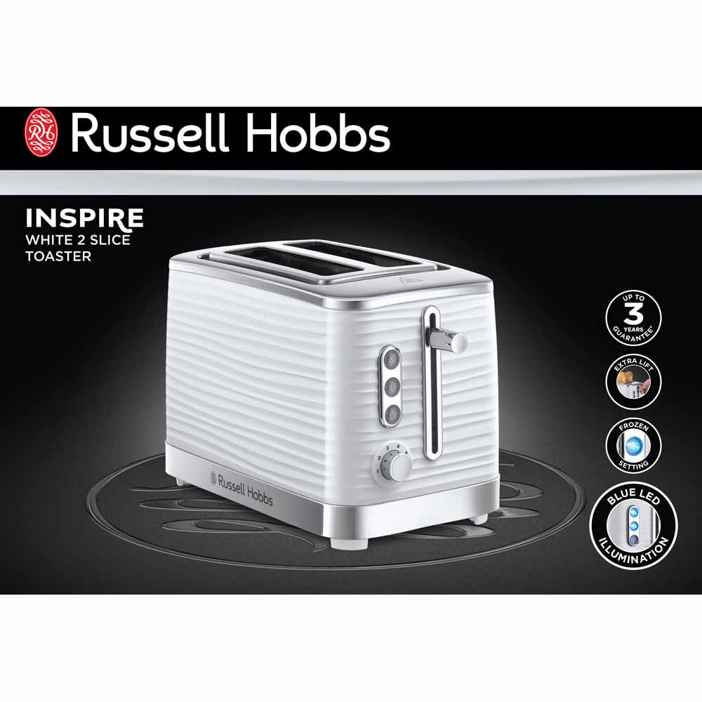Russel Hobbs White Inspire 2 Slice Toaster Wilko