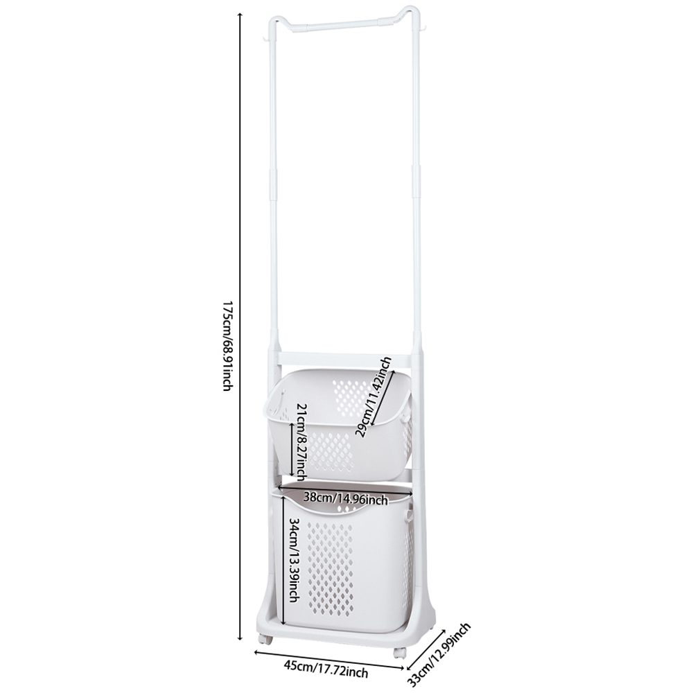 H&O Direct 2 in 1 Double Basket Laundry Hamper Clothes Rack with Wheels Image 6