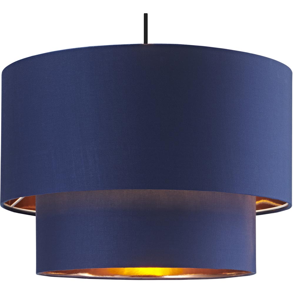Happy Homewares Designer 2 Tier Midnight Blue Cotton Pendant Shade with Copper Inner Image 6