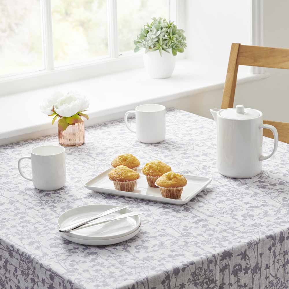 Wilko Cotton Tablecloth Grey Floral Wilko