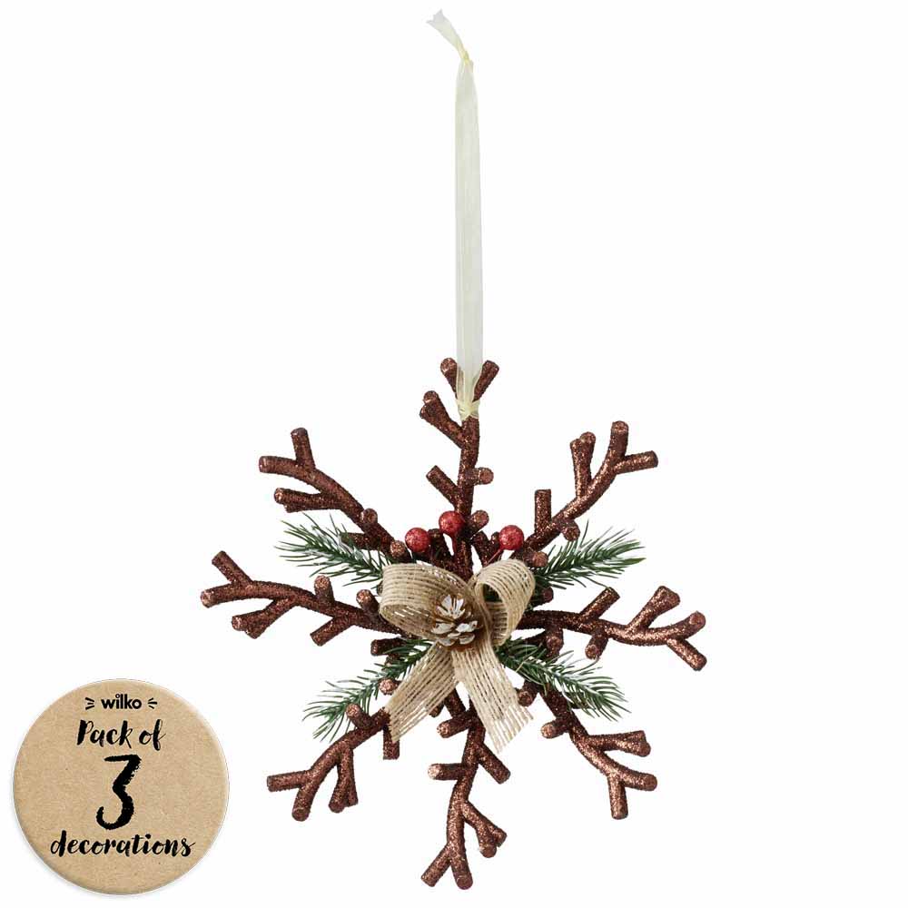 Wilko Traditional Snowflake Decoration Christmas Baubles 3 Pack Image 1