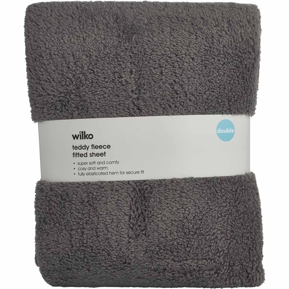 Wilko Double Charcoal Soft Teddy Fitted Sheet Image 4