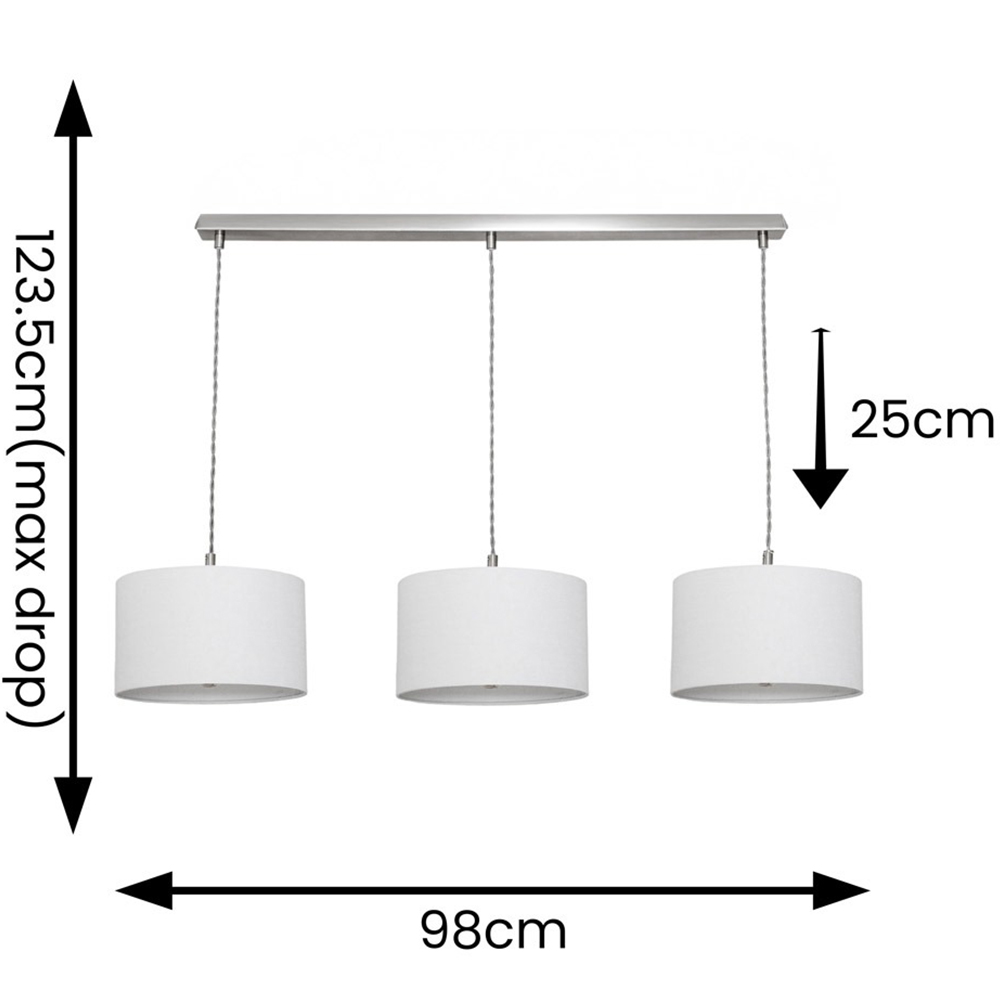 ValueLights Reni Grey Drum Shade 3 Drop Bar Chrome Diner LED Ceiling Pendant Light Image 4
