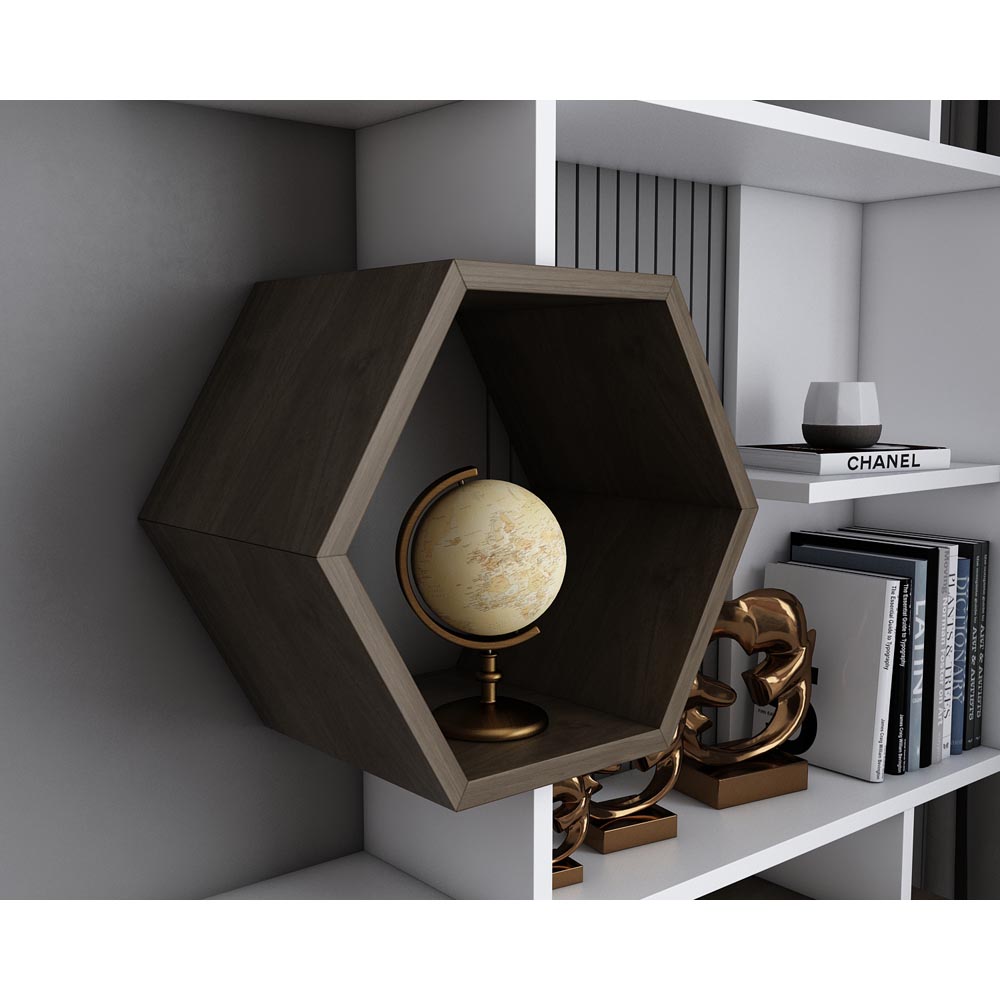 Decorotika Darla 9 Shelf White and Walnut Geometric Bookcase Image 3