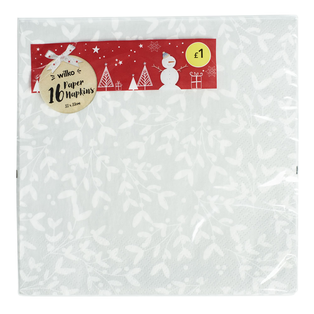 Wilko 16 pack Silver Christmas Paper Napkins Image