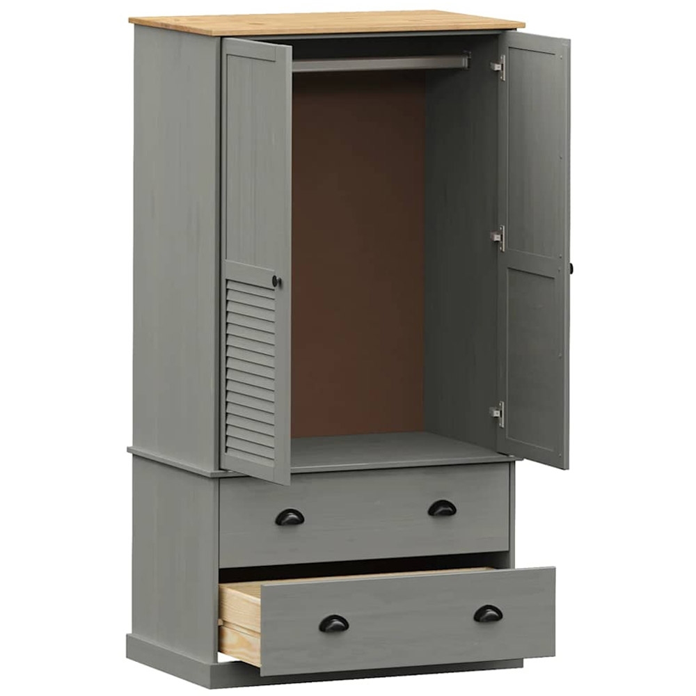 vidaXL Vigo 2 Door 2 Drawer Grey Solid Wood Pine Wardrobe Image 5