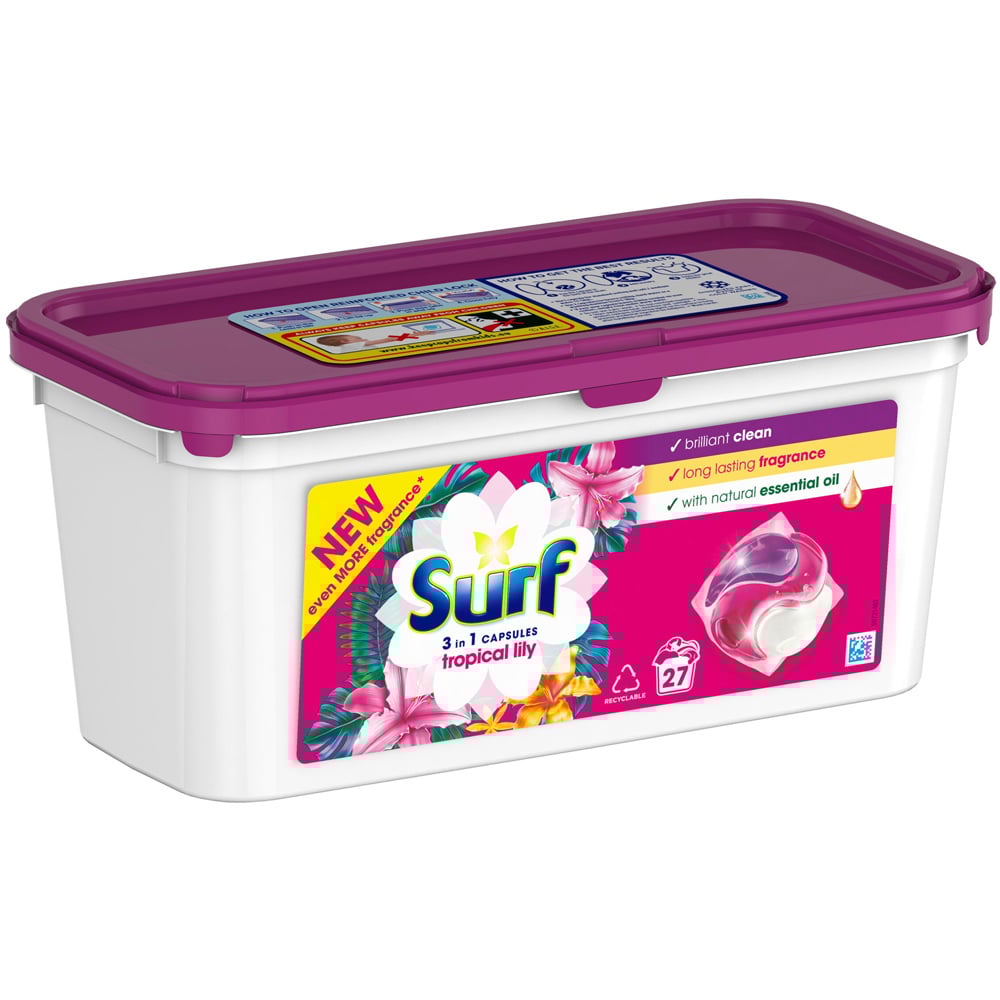Surf 3 in 1 Tropical Lily Laundry Washing Capsules 27 Washes Case of 3