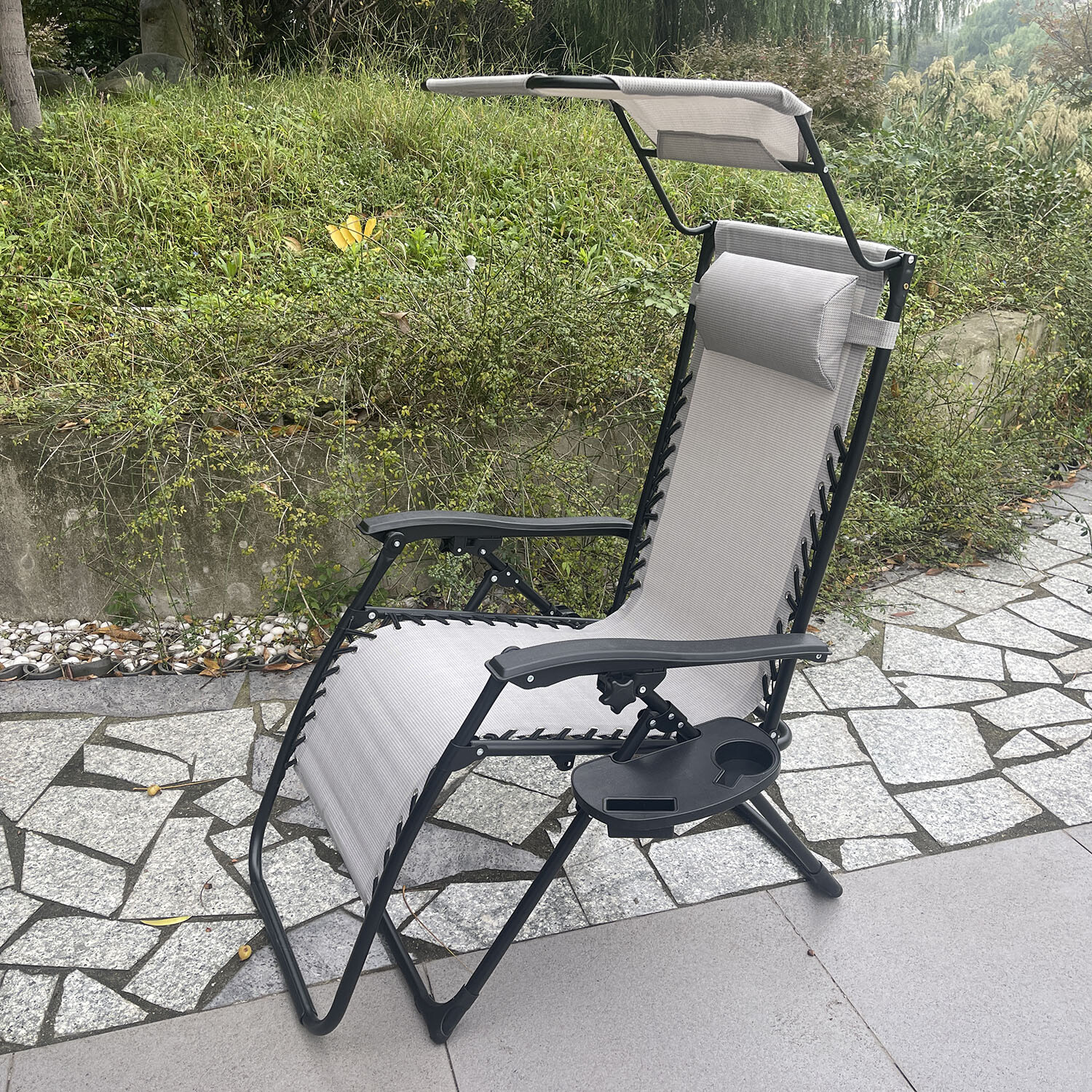 Zero Gravity Chair Canopy and Cup Holder - Grey Image 1
