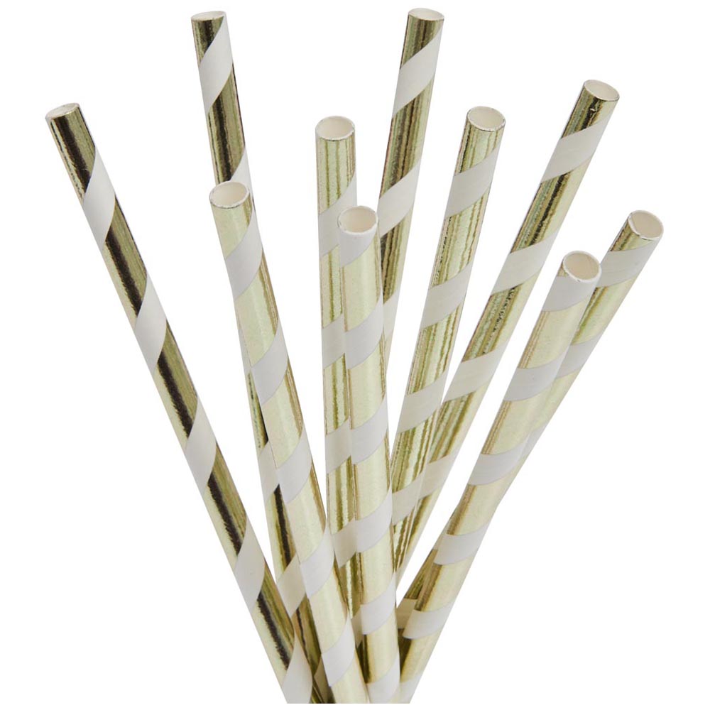 Wilko Gold Striped Paper Straws 10 Pack Image 1
