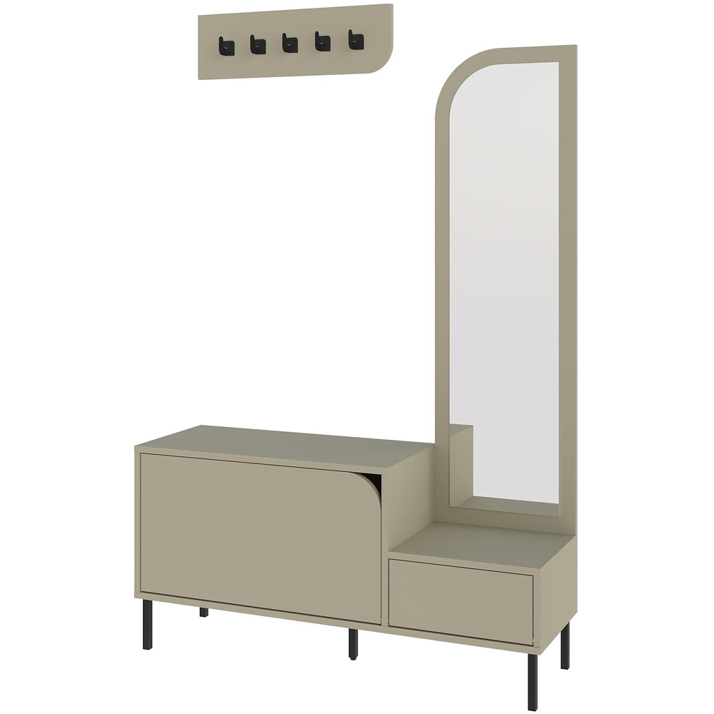 Decortie Mila 2 Door Ash Green Shoe Cabinet with Mirror and Coat Stand Image 2