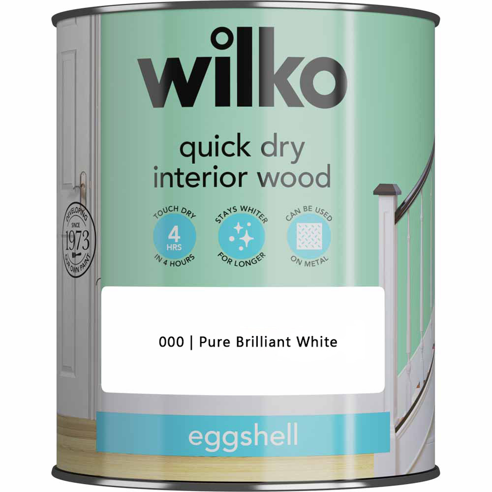 Wilko Quick Dry Interior Wood Pure Brilliant White Eggshell Paint 750ml Image 2