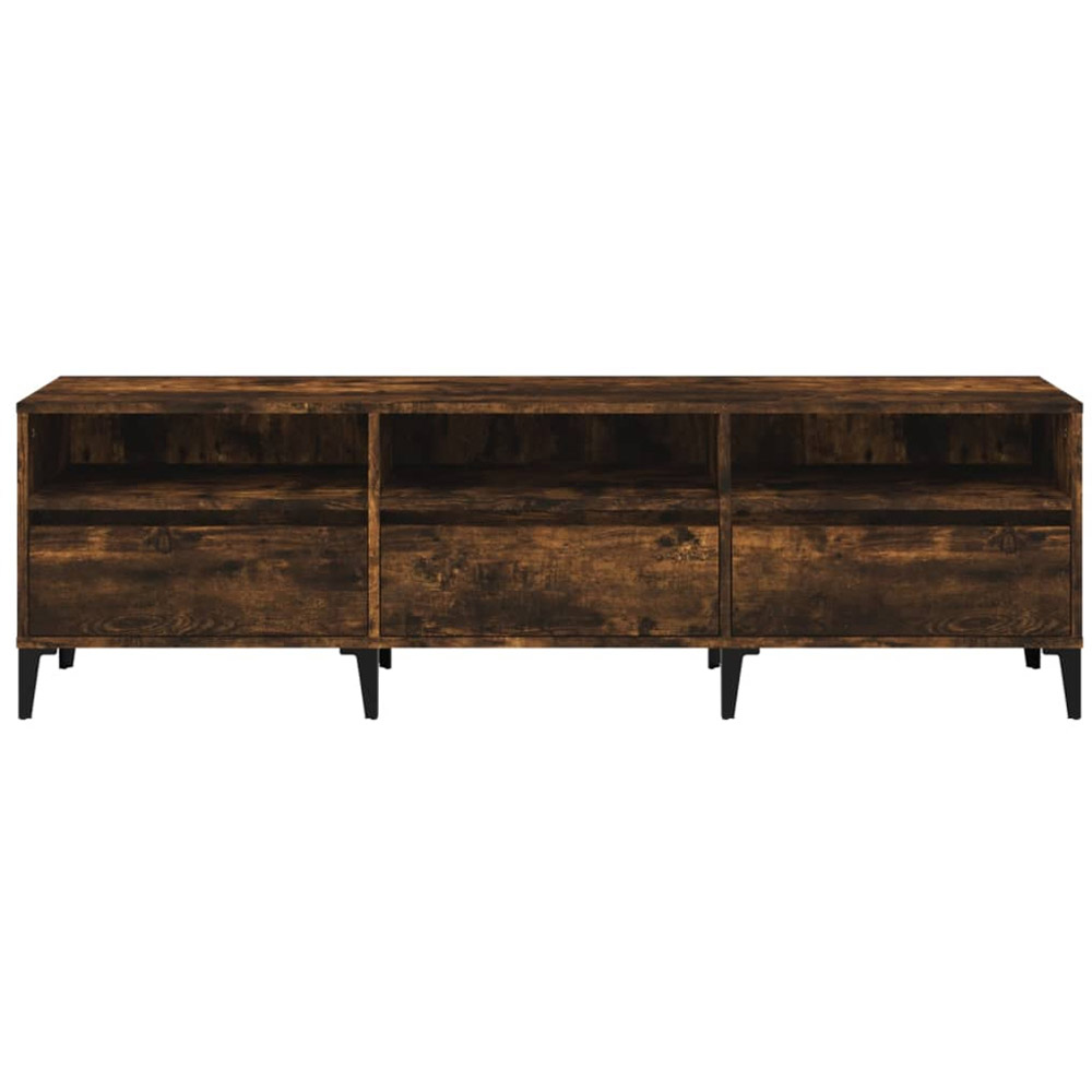 vidaXL 3 Drawer 3 Open Shelf Smoked Oak TV Cabinet with Black Legs Image 6