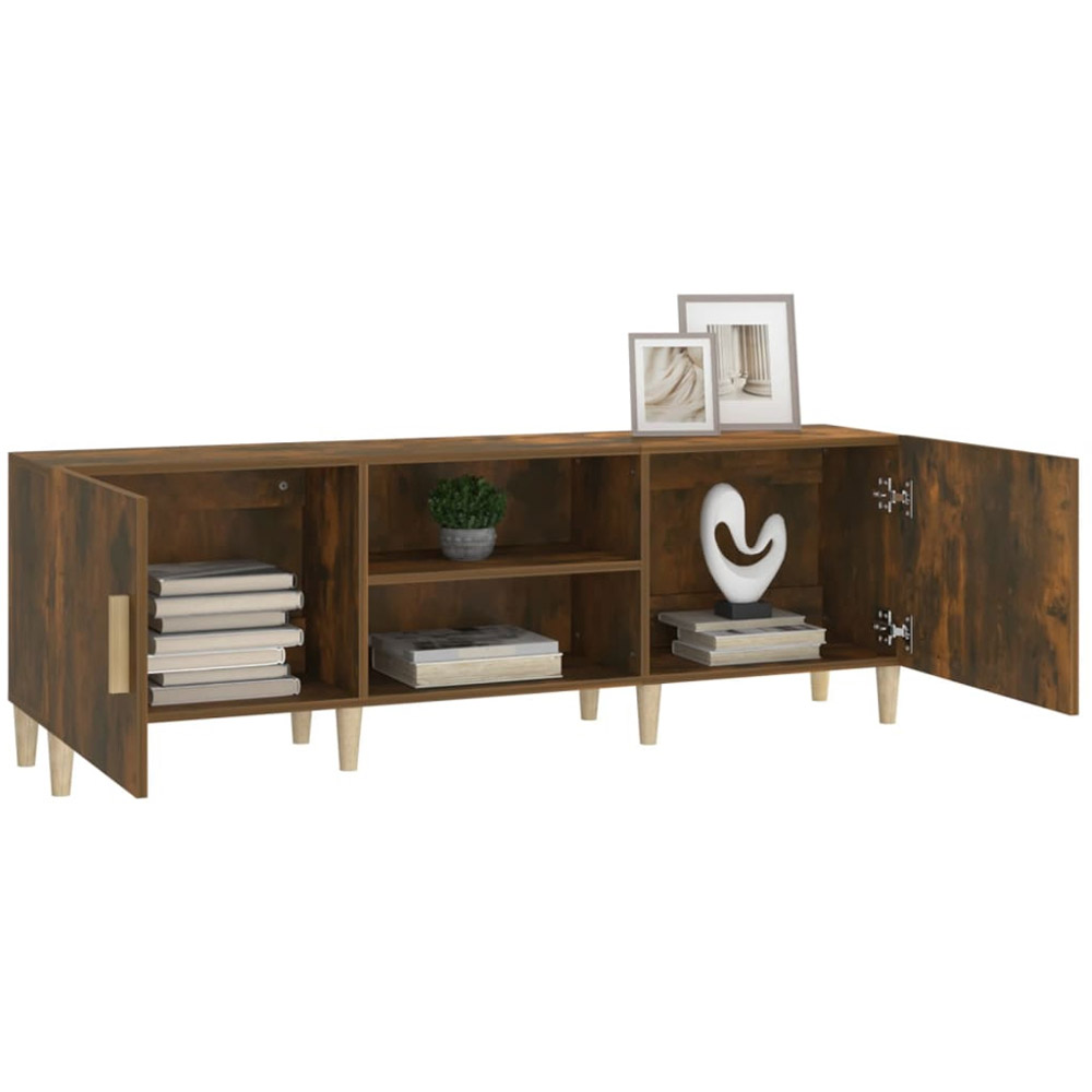 vidaXL 2 Door 2 Open Shelf Smoked Oak TV Cabinet with Wooden Legs Image 4