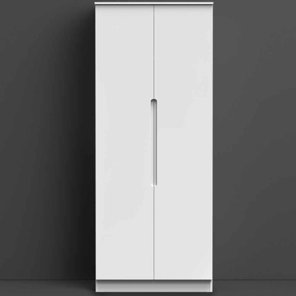 Crowndale Milan Ready Assembled 2 Door Gloss White Tall Double Wardrobe Image 1