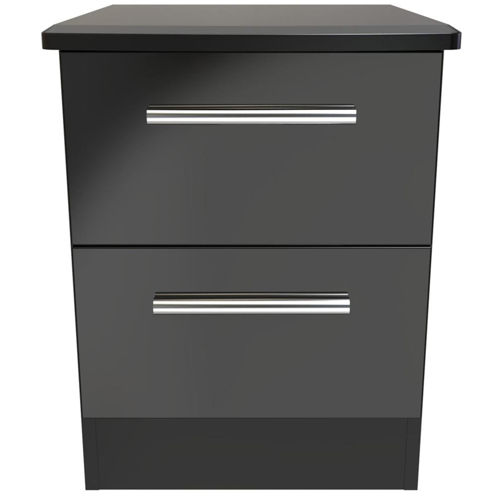 Crowndale Knightsbridge 2 Drawer Black Gloss and Black Compact Bedside Cabinet Ready Assembled Image 3