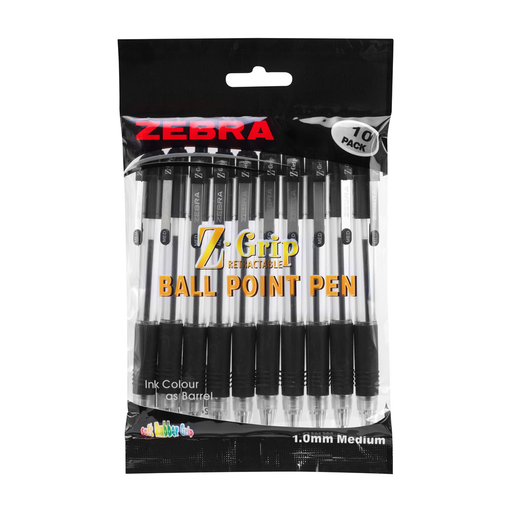 Zebra Black Medium Z-Grip Retractable Ballpoint Pen 1mm 10 pack Image 1
