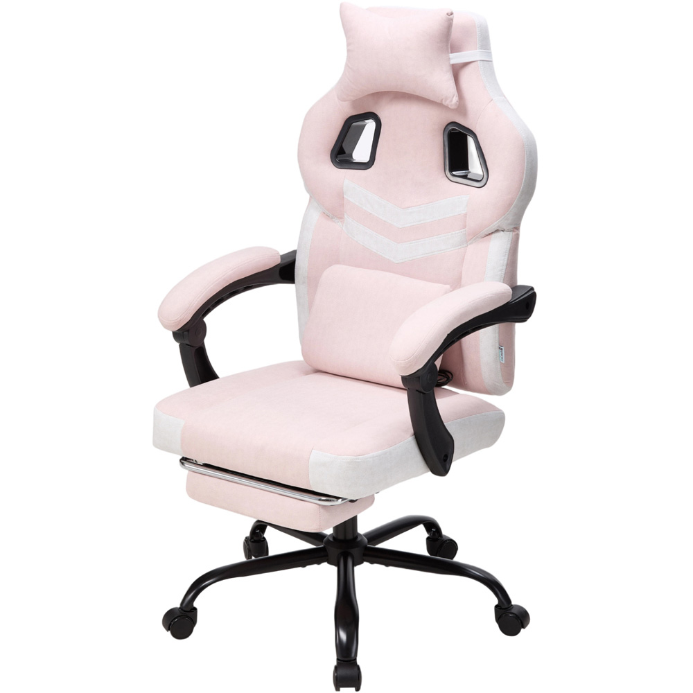 Living and Home Pink and White Padded Gaming Chair with Footrest Image 5